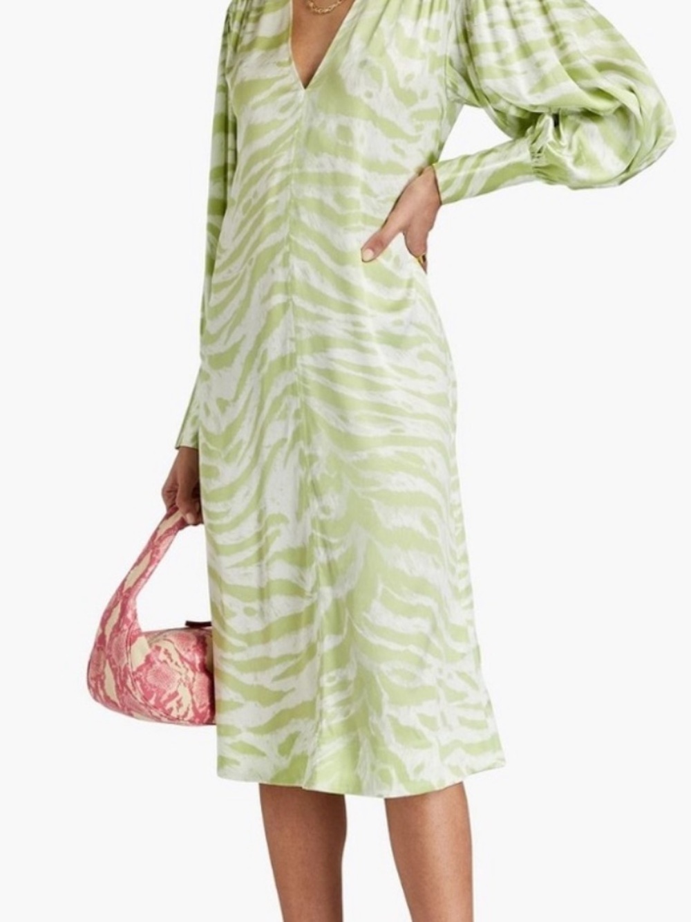 Ganni Light Green Zebra-Print Top with V-Neck